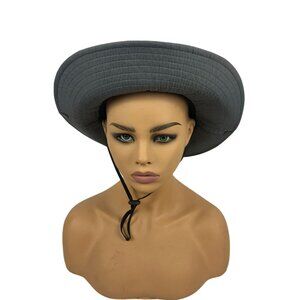 SunShade Wide Brim Gray Fishing Hat With Chin Strap & Mesh Ventilation